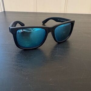 Ray Ban Black Rubber Sunglasses Justin Color Mix Blue Mirror 54-16 RB4165 622/55